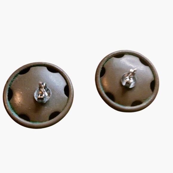 Tan Dome Pierced Post Earrings Vintage - Picture 4 of 5